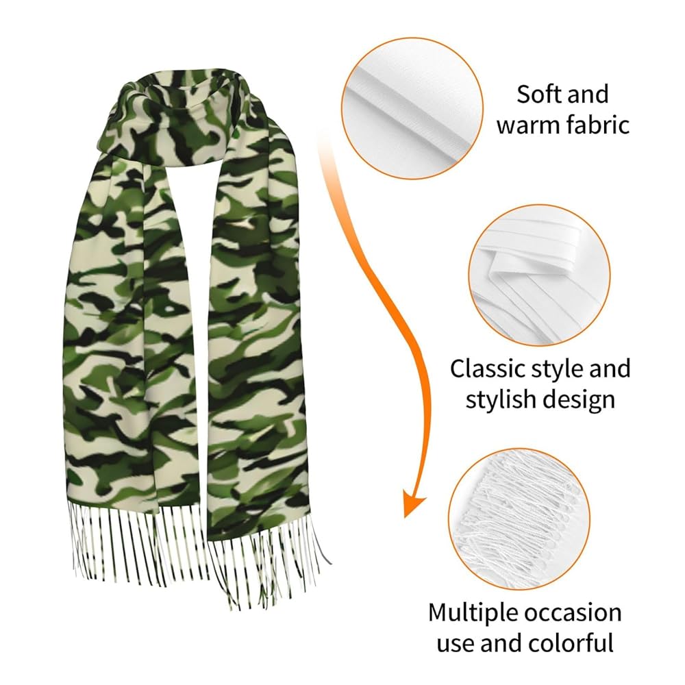 SHuWeiD Camo Green Printed Warm Edge Scarf, Long Shawl Scarf
